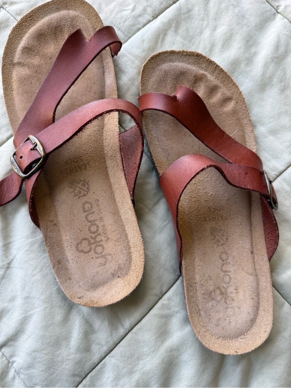 Women's Brown Yokono Leather Cross-Strap Slide Sandals